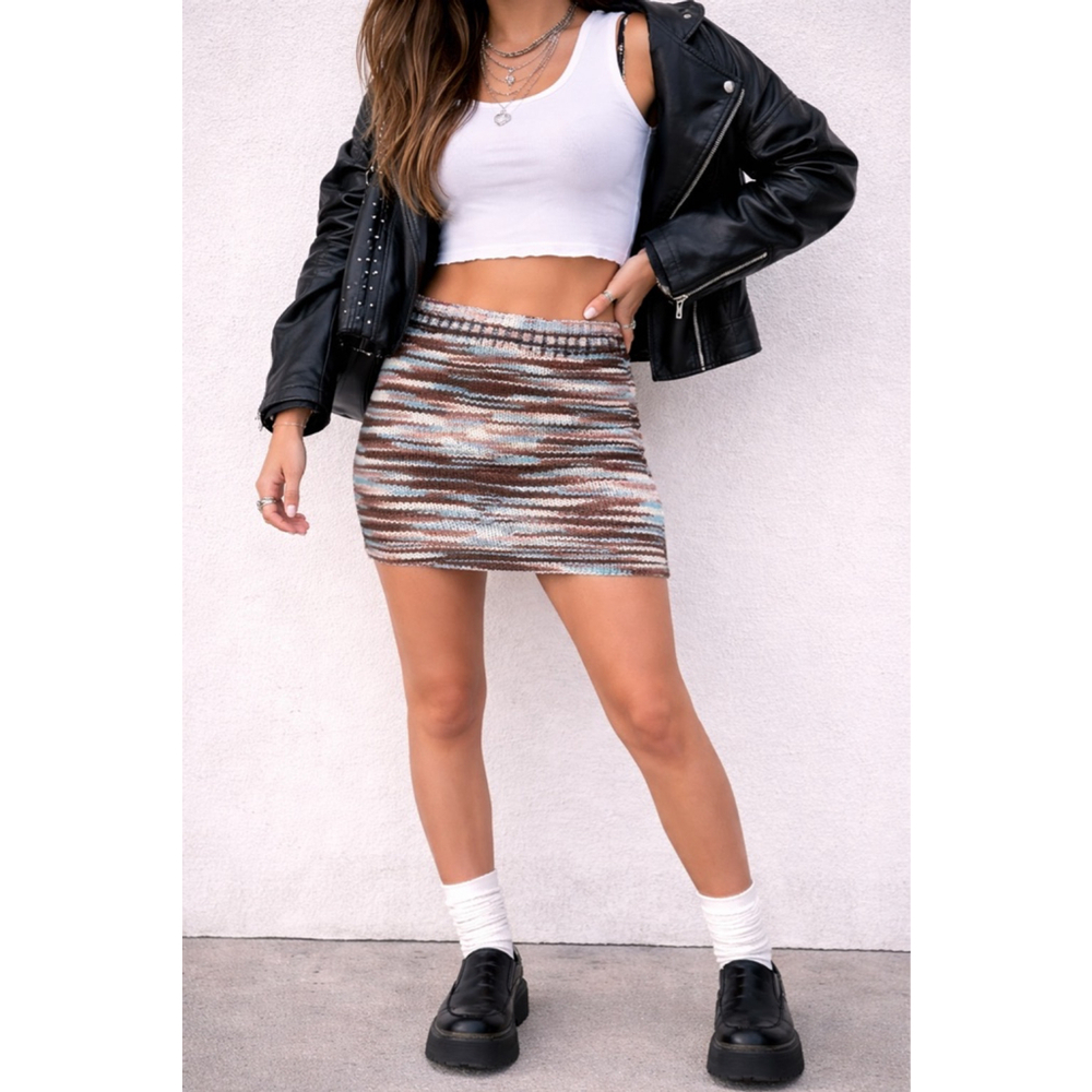 The Ragged Priest Striped Sweater Knit Tube Skirt Size M Brown Blue NWOT Y2K